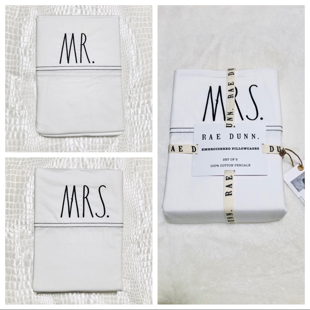 🆕Rae Dunn 2pk MR/MRS Standard Size Pillowcases